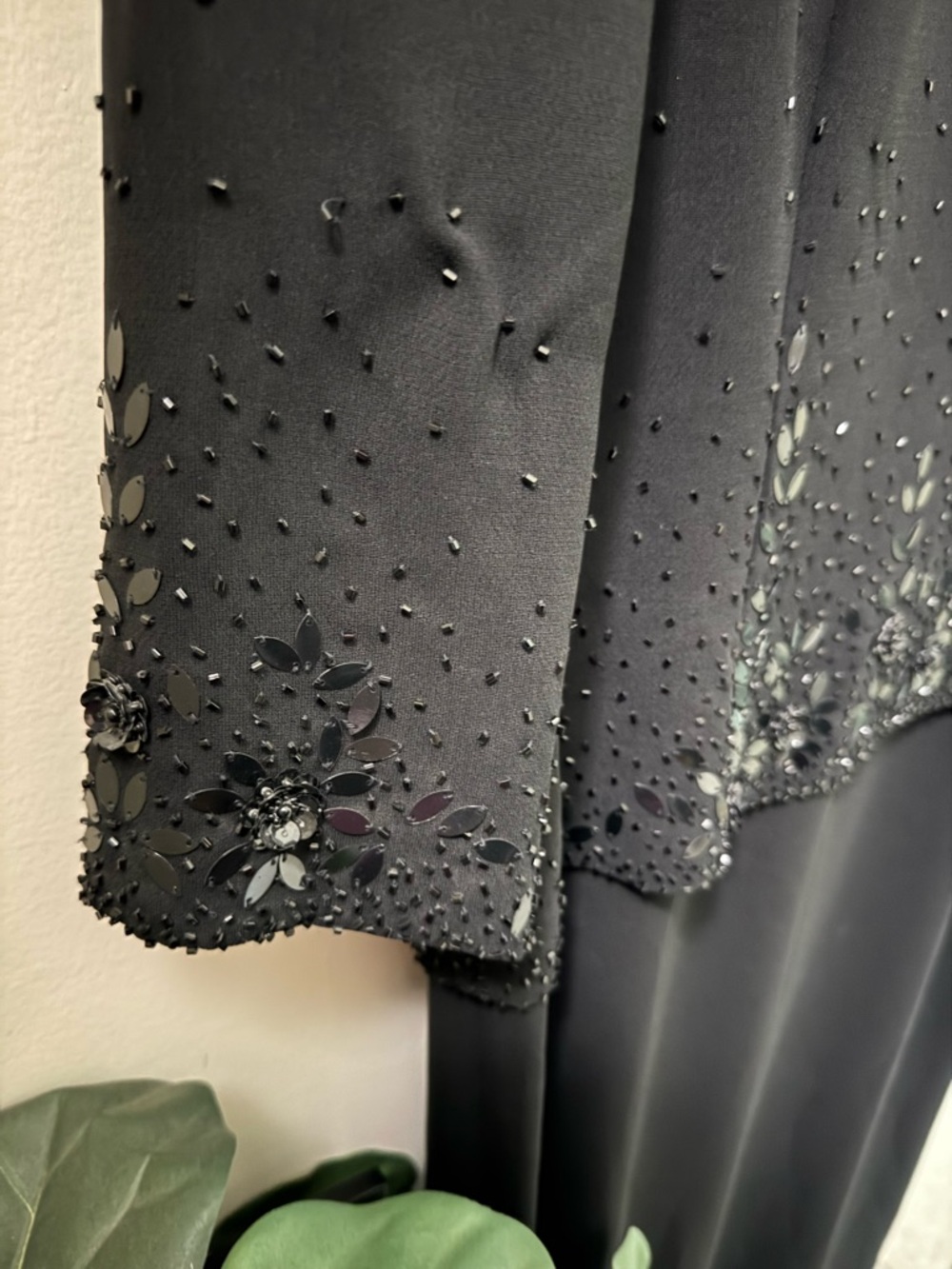 Donna Morgan Black Dress, Sequin Embellishments, 3/4 sleeves, buttons down back - Picture 11 of 12